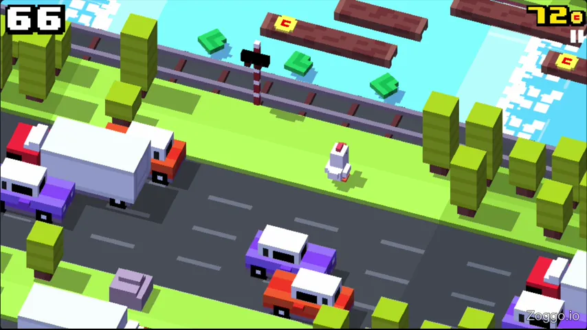 Crossy Road river crossing technique using floating logs