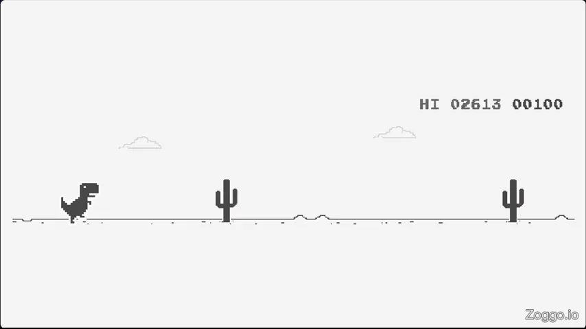 T-Rex failing at low speed by using fast-fall and landing directly onto a long cactus cluster.
