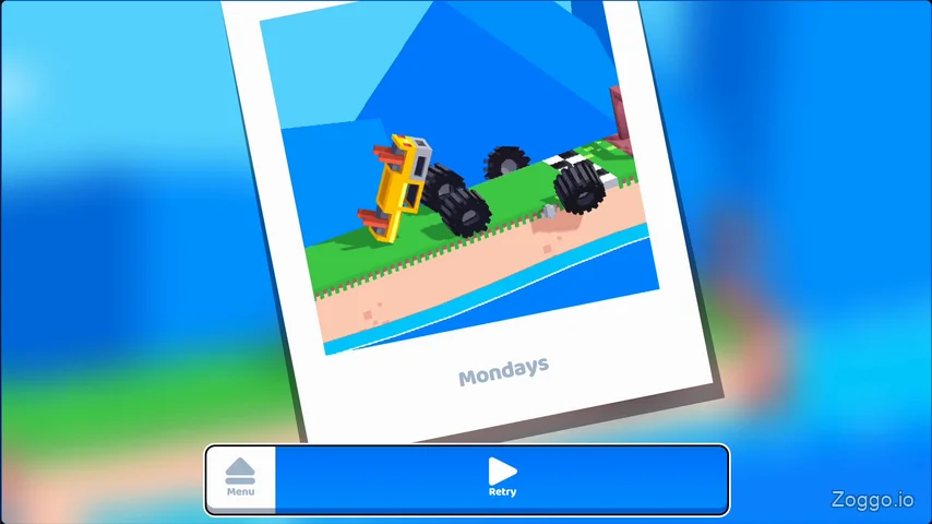 Funny Polaroid snapshot of a shattered car and scattered wheels upon failing