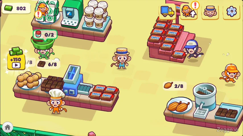 Advanced processing chain making chocolate and peanut bars in Monkey Mart