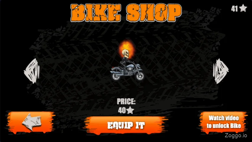 Moto X3M bike shop interface showing the Ghost Rider bike requiring 40 stars