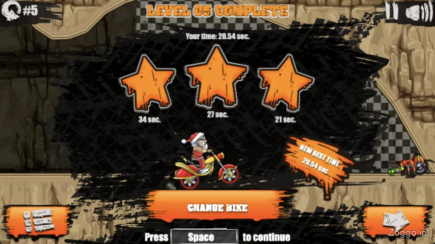 Moto X3M level complete screen showing exact time limits for 3 stars