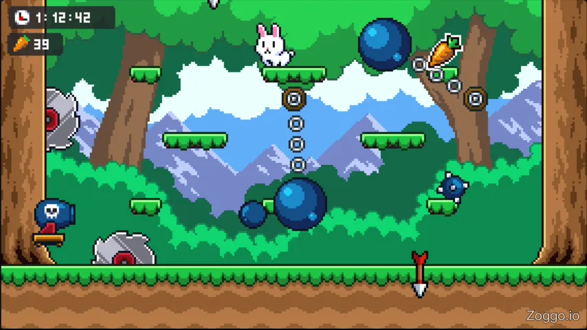 Bunny dodging a diagonally bouncing spike ball in Poor Bunny