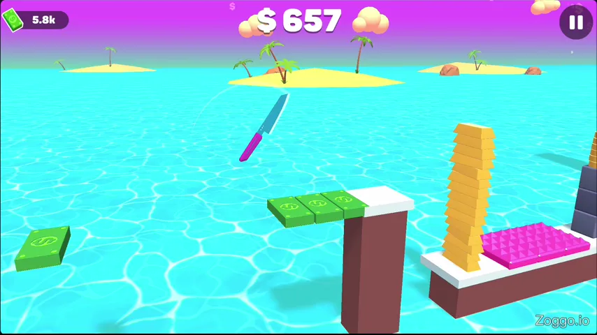 Slicing high-value gold bars and cash in the Slice Master bonus level to farm coins quickly