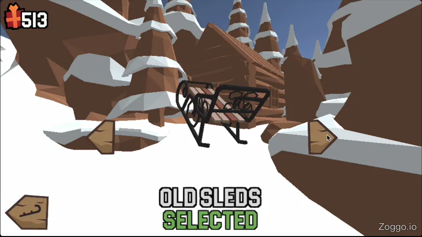 Snow Rider 3D shop menu showing sleds unlocked with collected gifts